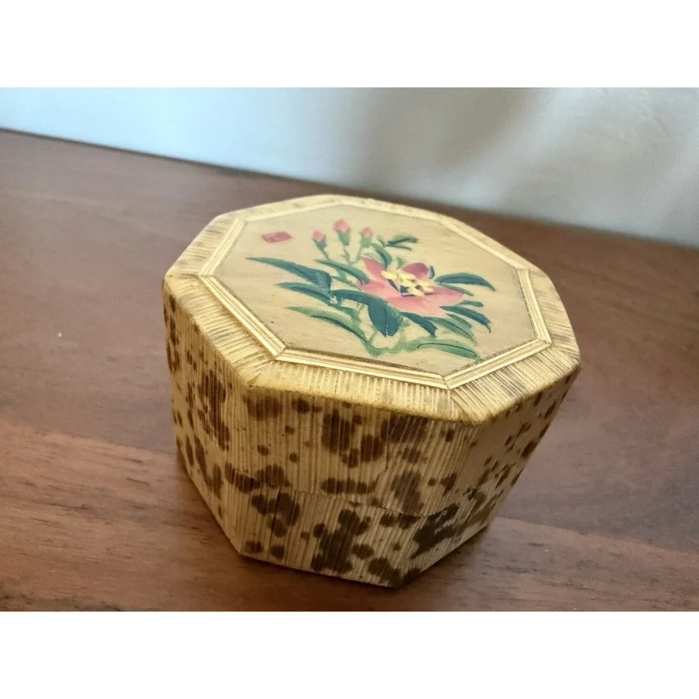 Lot Of 3 Trinket Boxes Art Deco Octagonal Flower , Rises Laquered & HeartJewelry